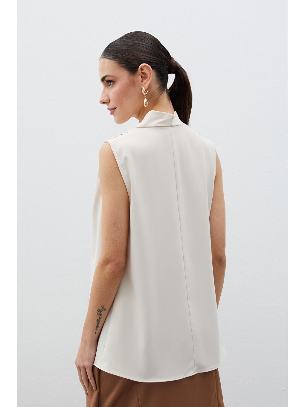 Hakim Yaka Kolsuz Bluz - Bej-5