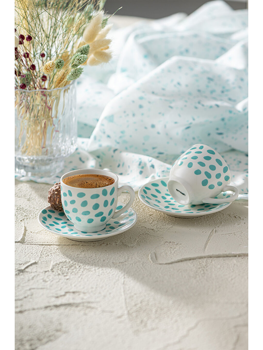 Beyaz Eugeine New Bone 2 Kişilik Kahve Fincan Takımı 90 ml Yeşil-5