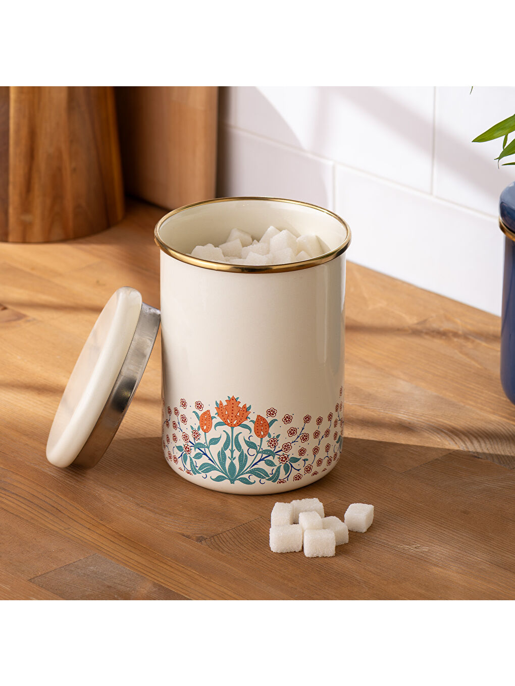 Beyaz Hasbahçe Büyük Boy Emaye Kavanoz-8