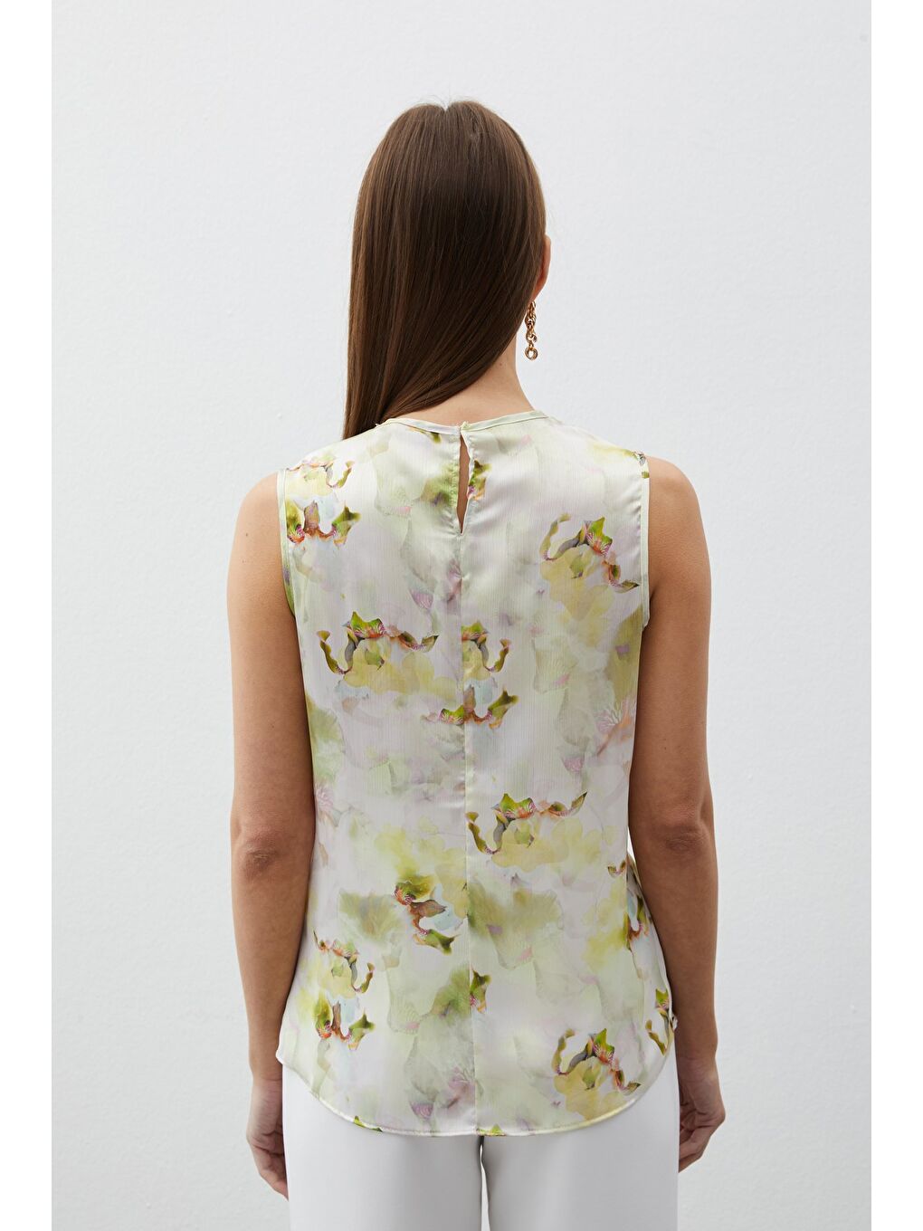 Degaje Yaka Desenli Bluz - Yağ Yeşili-7