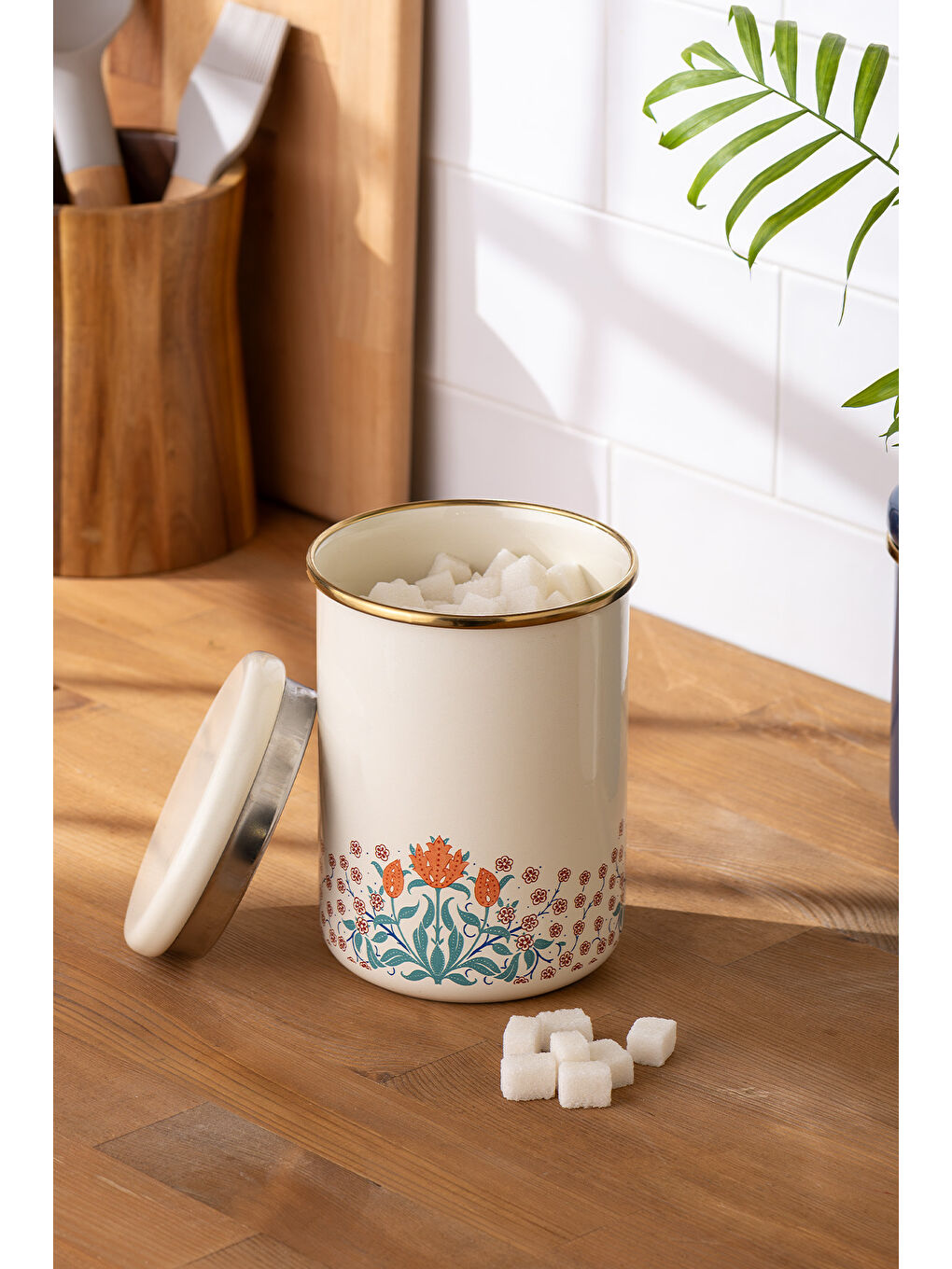 Beyaz Hasbahçe Büyük Boy Emaye Kavanoz-3