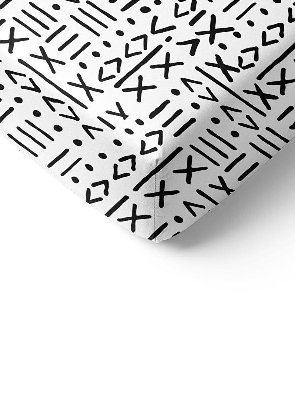 Karışık Etnik Desen Baskılı Tek Kişilik Lastikli Çarşaf Seti Beyaz-1