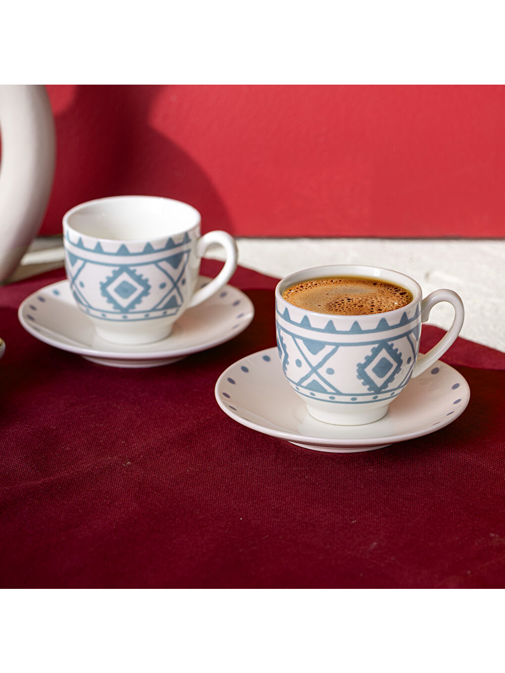 Beyaz Ethnic Azur New Bone 2 Kişilik Kahve Fincan Takımı 90 ml Mavi-6