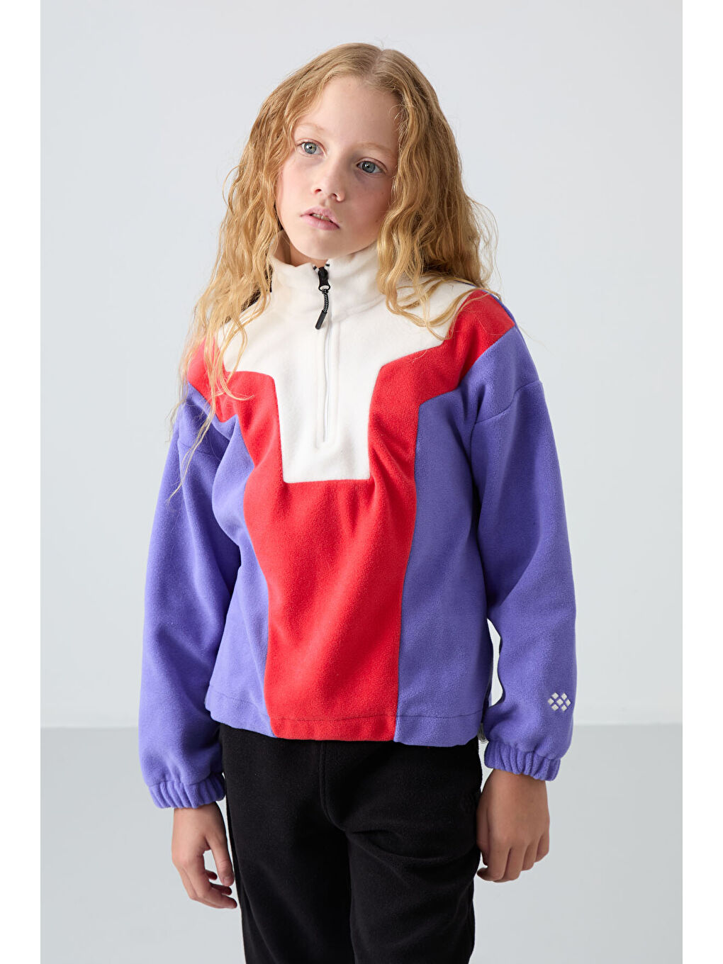 Mor Eflatun Kalın Yumuşak Dokulu Oversize Nakışlı Polar Kız Çocuk Sweatshirt - 75153