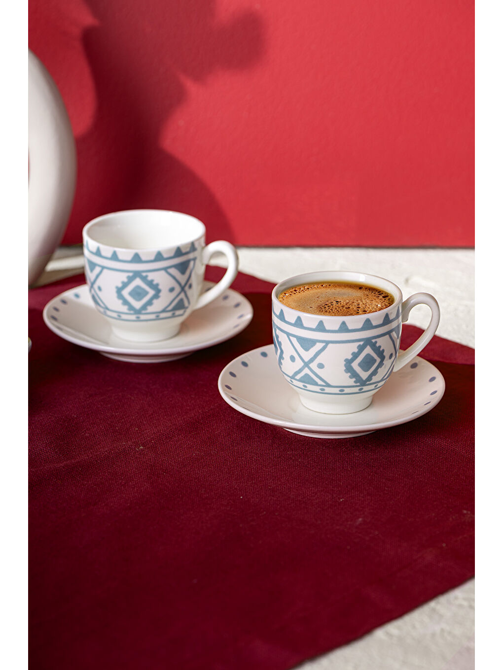 Beyaz Ethnic Azur New Bone 2 Kişilik Kahve Fincan Takımı 90 ml Mavi-1