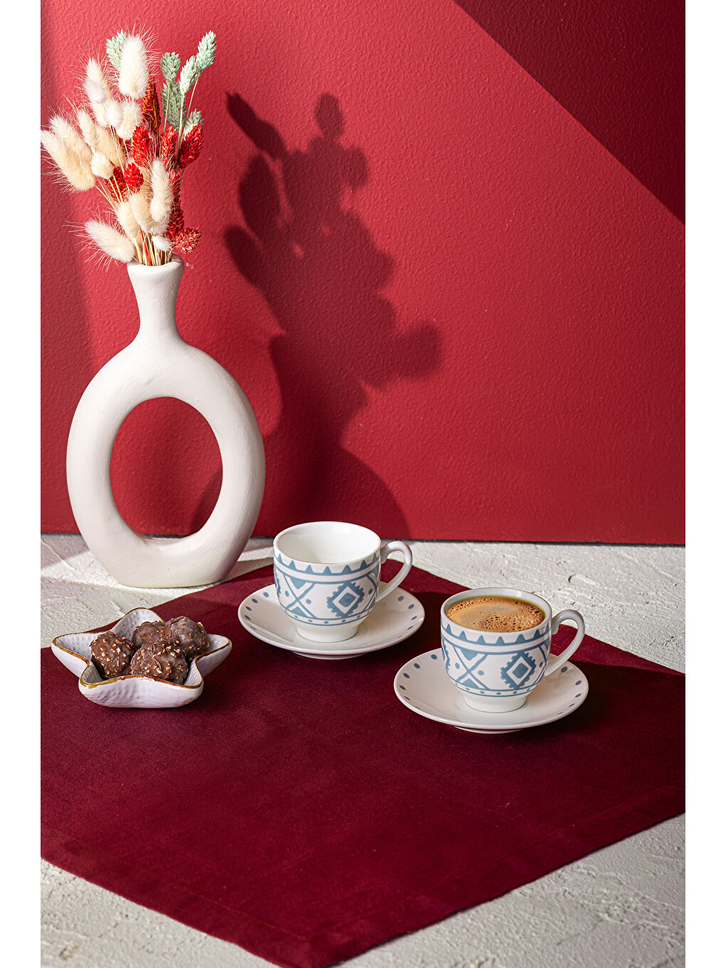 Beyaz Ethnic Azur New Bone 2 Kişilik Kahve Fincan Takımı 90 ml Mavi-3