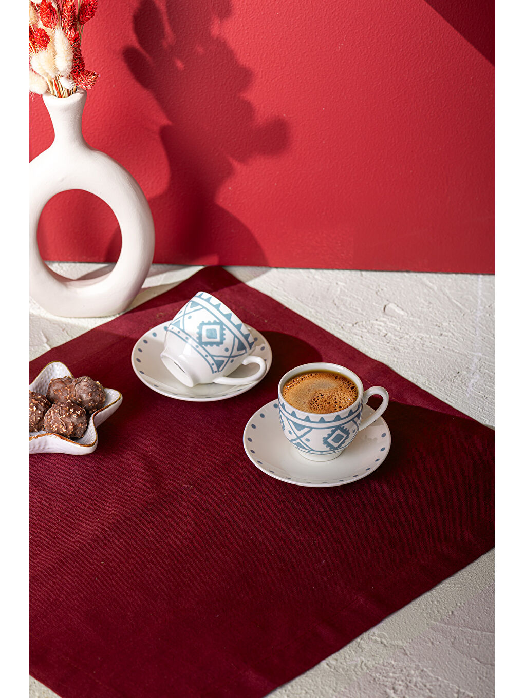 Beyaz Ethnic Azur New Bone 2 Kişilik Kahve Fincan Takımı 90 ml Mavi-5