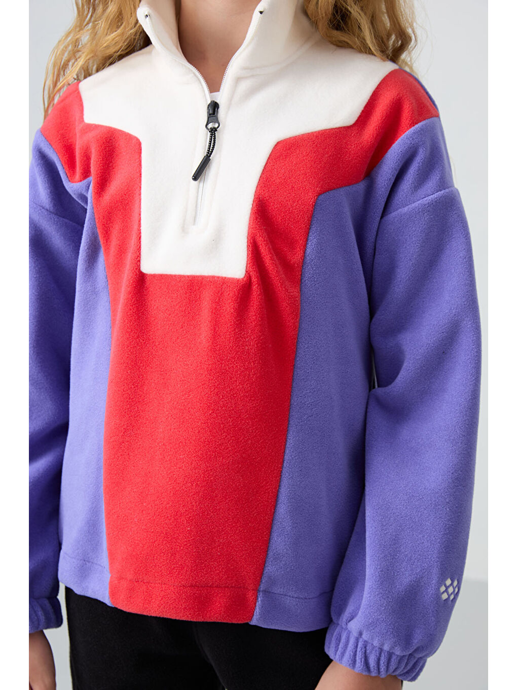 Mor Eflatun Kalın Yumuşak Dokulu Oversize Nakışlı Polar Kız Çocuk Sweatshirt - 75153-2