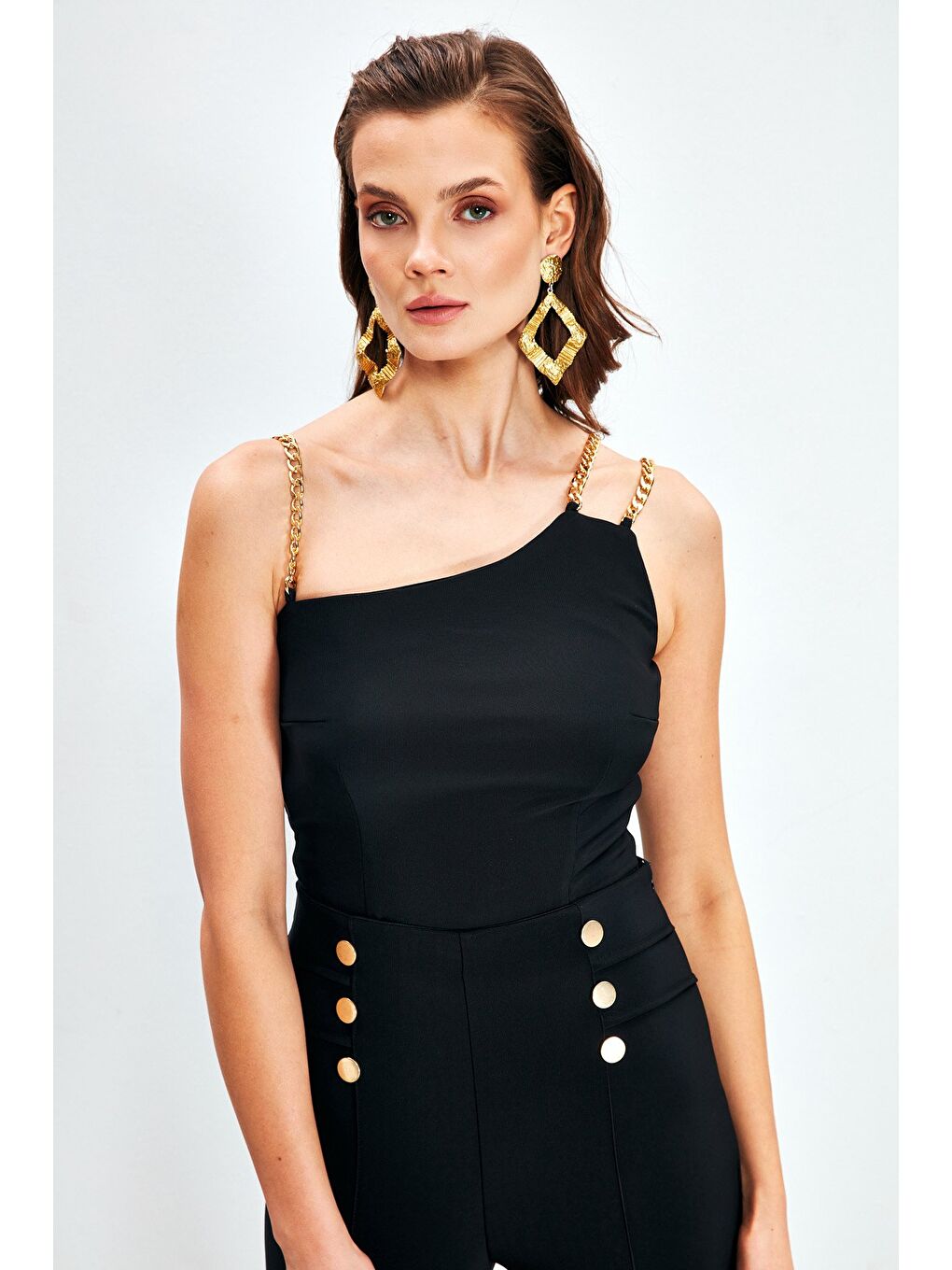 Zincir Askılı Bluz - Siyah-1