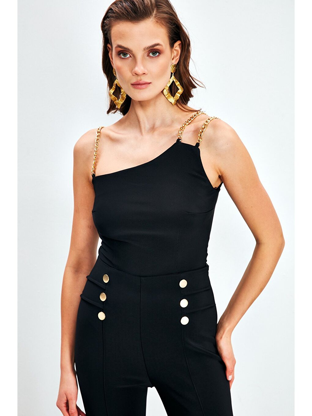 Zincir Askılı Bluz - Siyah-3