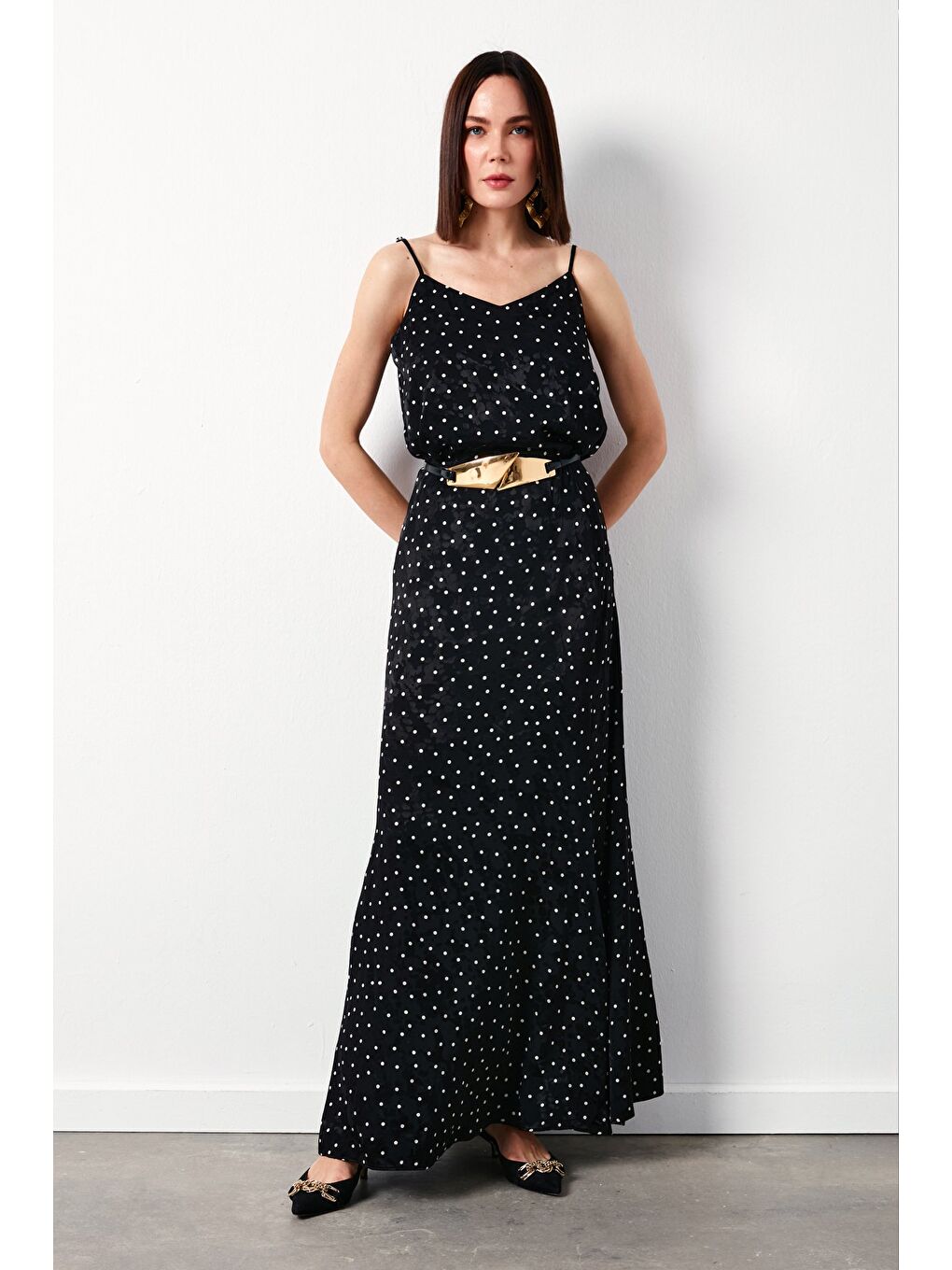 Puantiye Desenli Bluz - Siyah-1