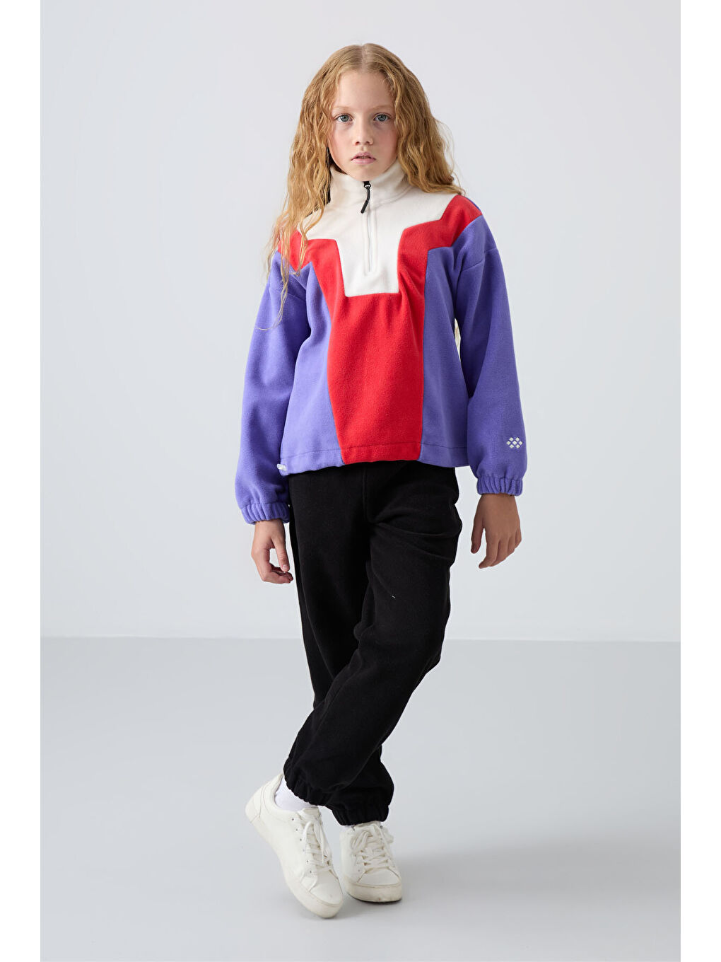 Mor Eflatun Kalın Yumuşak Dokulu Oversize Nakışlı Polar Kız Çocuk Sweatshirt - 75153-4