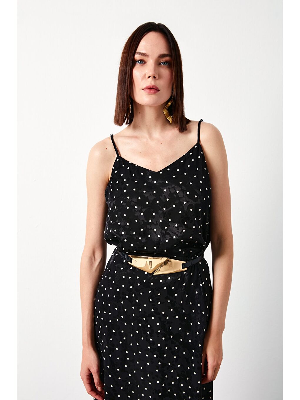 Puantiye Desenli Bluz - Siyah-3