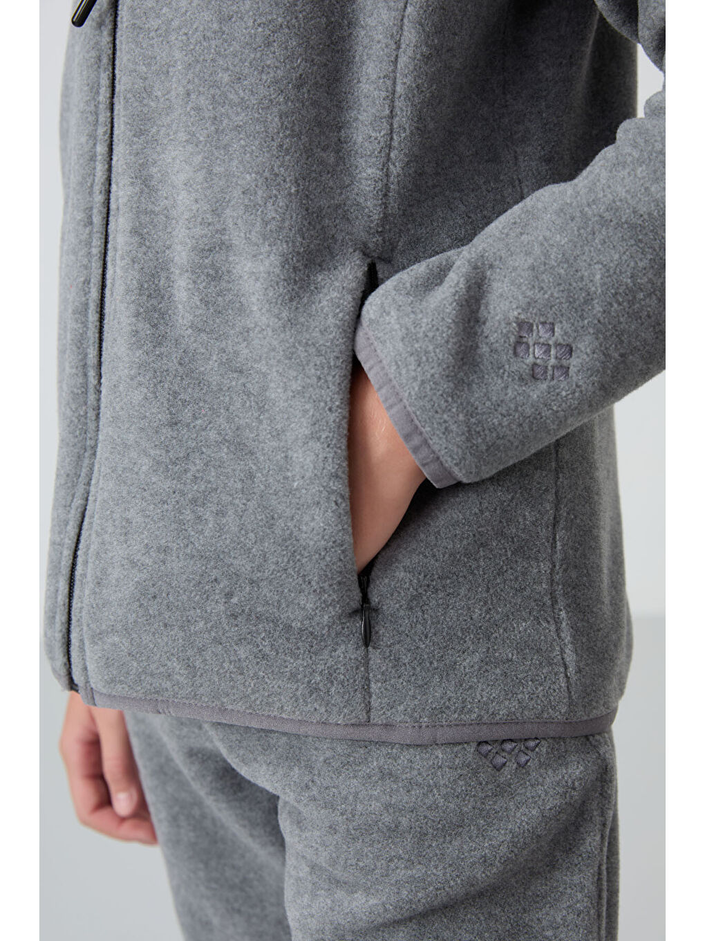 Gri Melanj Kalın Yumuşak Dokulu Standart Fit Nakışlı Polar Kız Çocuk Sweatshirt - 75154-2