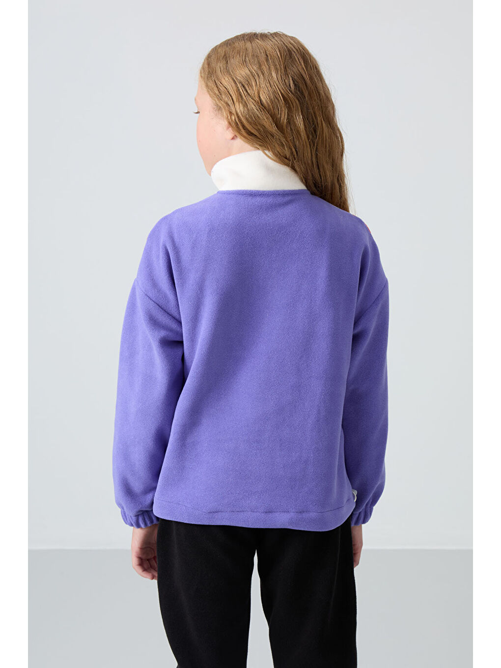 Mor Eflatun Kalın Yumuşak Dokulu Oversize Nakışlı Polar Kız Çocuk Sweatshirt - 75153-8