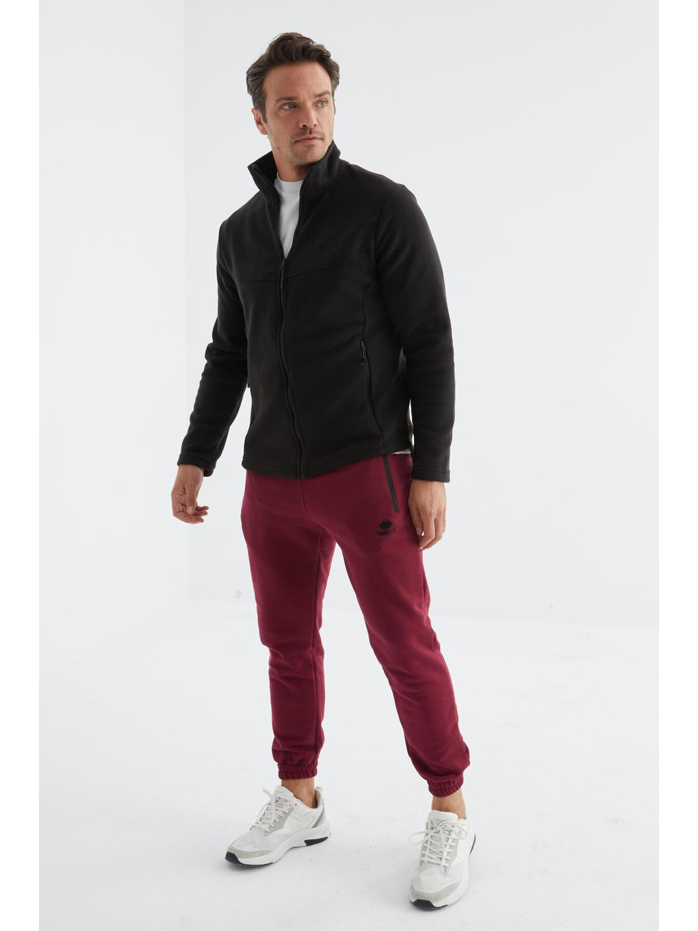 Siyah Dik Yaka Standart Kalıp Erkek Fermuarlı Sweatshirt Hırka Polar - 88134-1