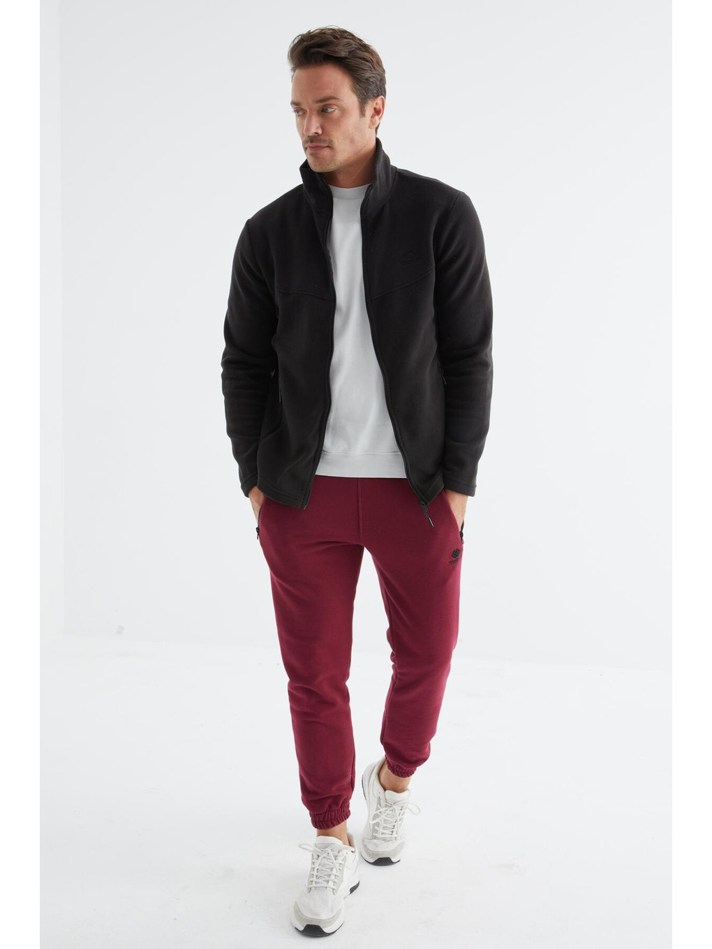 Siyah Dik Yaka Standart Kalıp Erkek Fermuarlı Sweatshirt Hırka Polar - 88134-3
