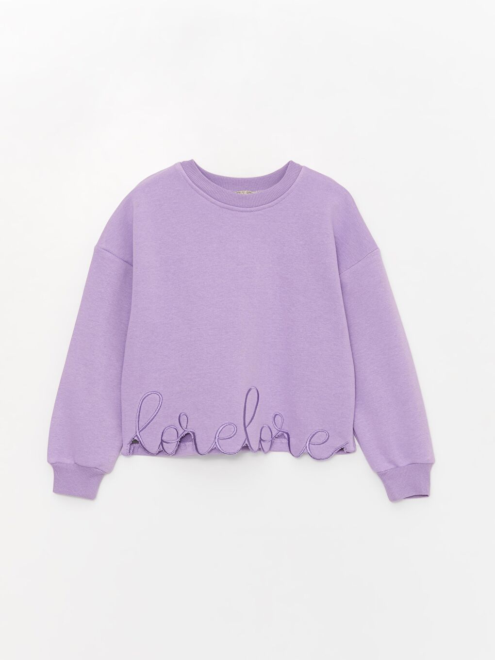 Lila Kız Çocuk Love Nakışlı Bel Boy Bisiklet Yaka SweatShirt