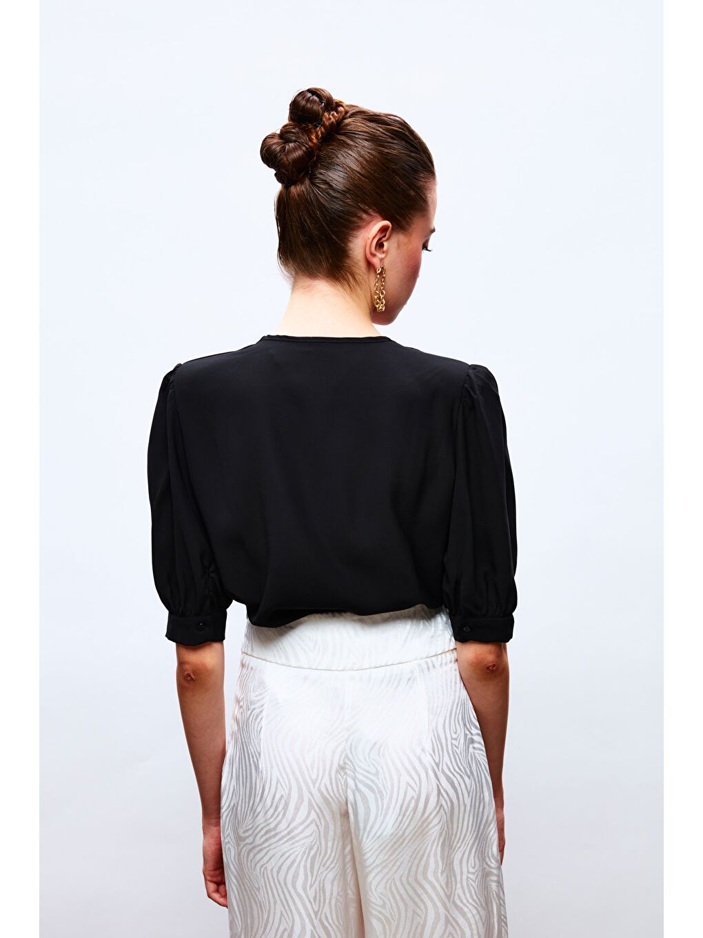 Ceket Yaka Bodysuit Bluz - Siyah-5