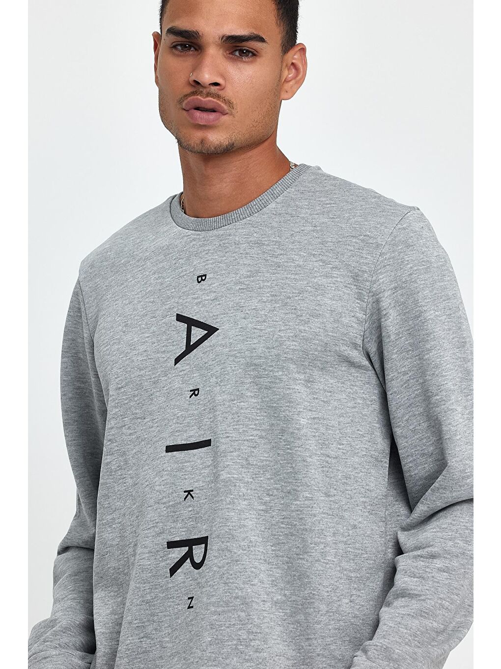 Süperlife Açık Gri Erkek Bisiklet Yaka Regular Fit Air Baskılı İnce Sweatshirt SPR22SW131 - 3