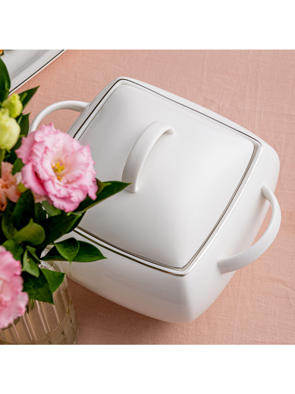 Beyaz Yeni Karmen 60 Parça 12 Kişilik Yemek Takımı Kare Platin-10