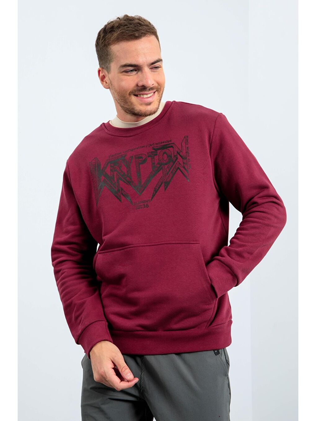 TOMMYLIFE Bordo Erguvan Erkek Yazı Baskılı Bisiklet Yaka Rahat Form Sweatshirt - 88037