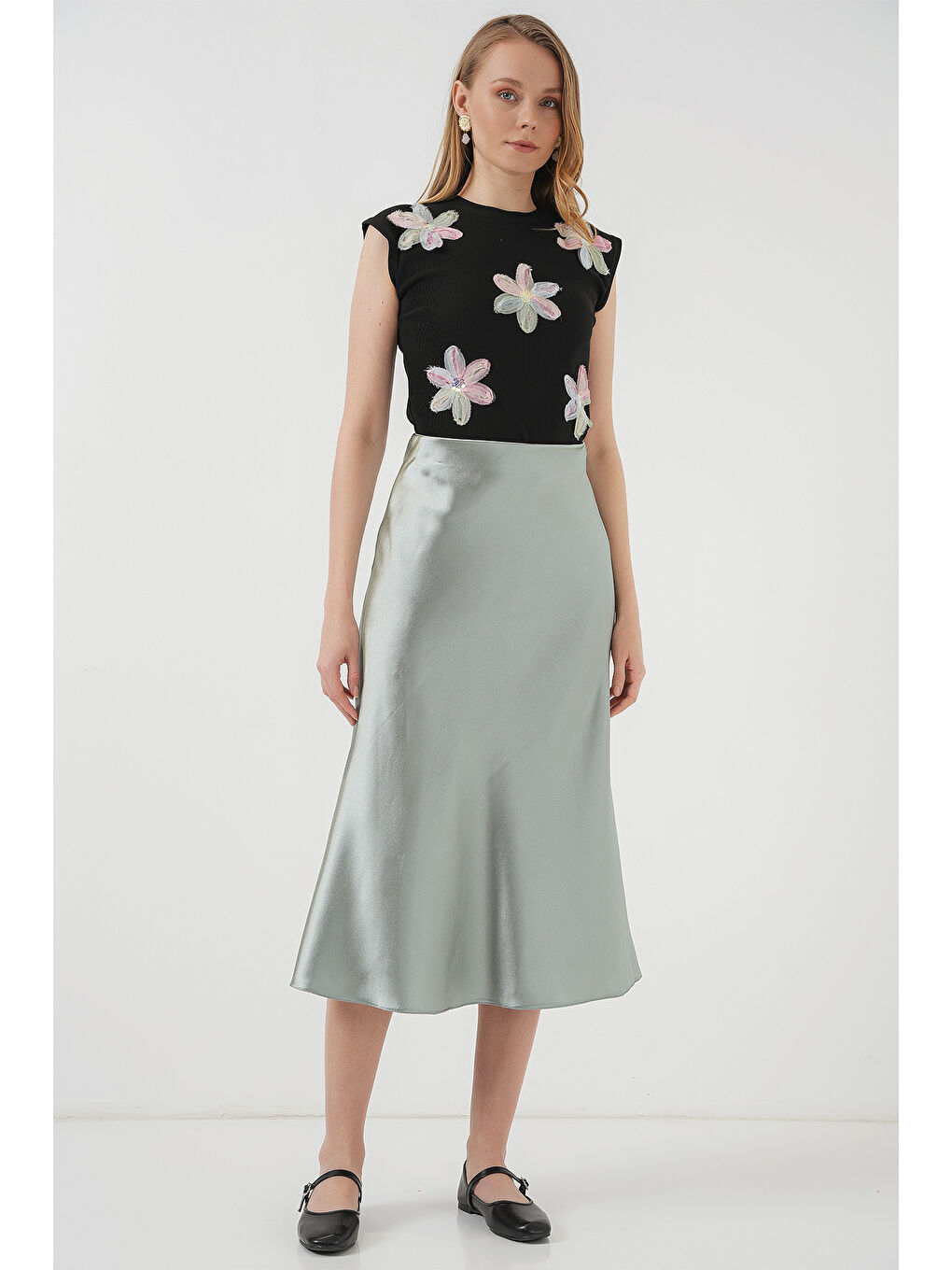 Yeşil 15806 Saten Etek - Çağla