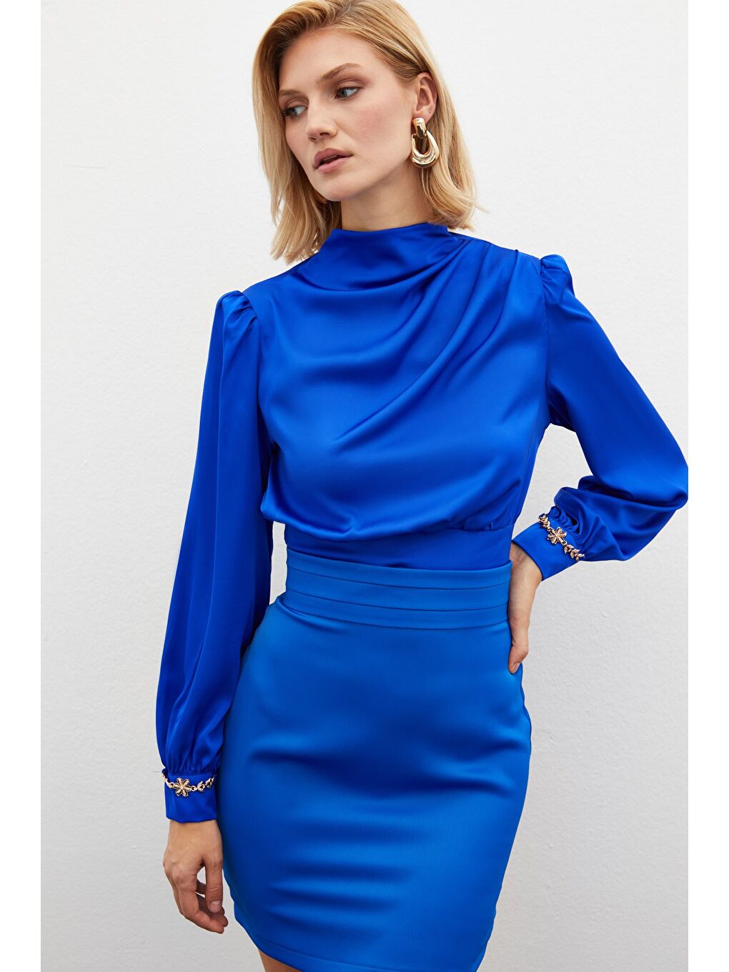 Kol Aksesuar Detaylı Bluz - Sax Mavi-1