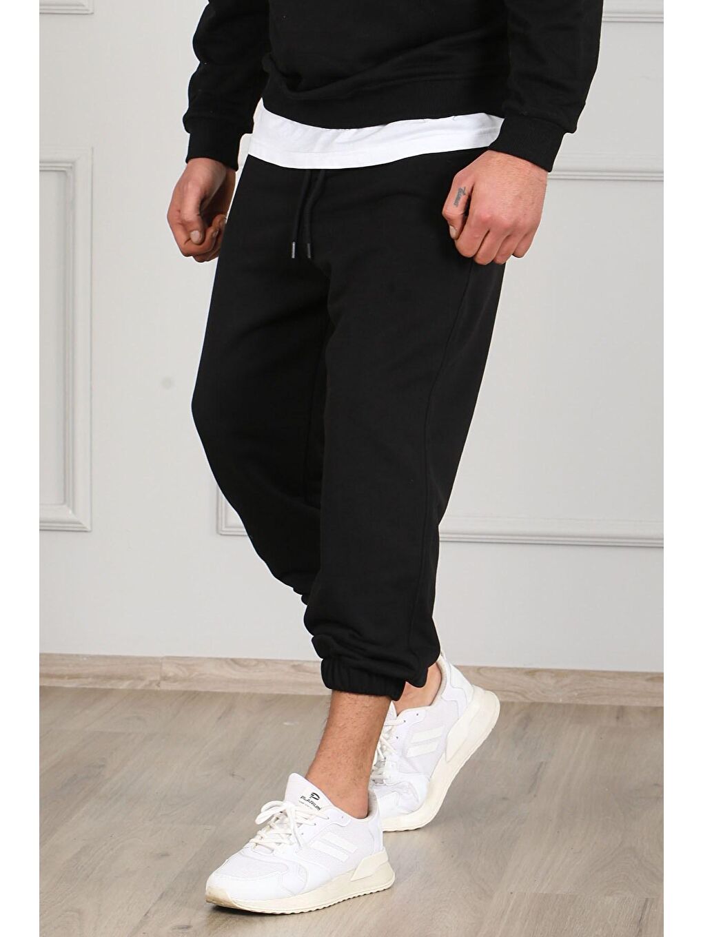 Siyah Oversize Kısa Paça Erkek Jogger Eşofman Altı 4832-3