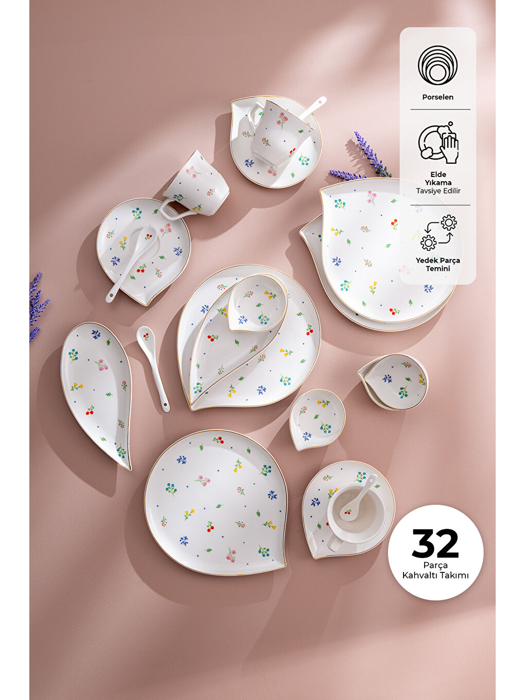 Beyaz Daisy Porselen 32 Parça 6 Kişilik Kahvaltı Takımı-1