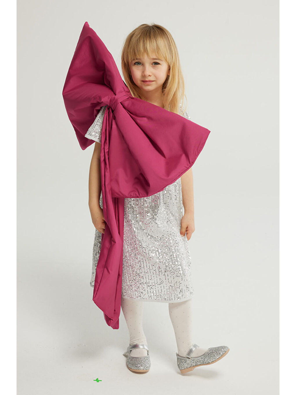 Gri Gümüş  Pul Payetli Kız Çocuk Elbise-Siri-1