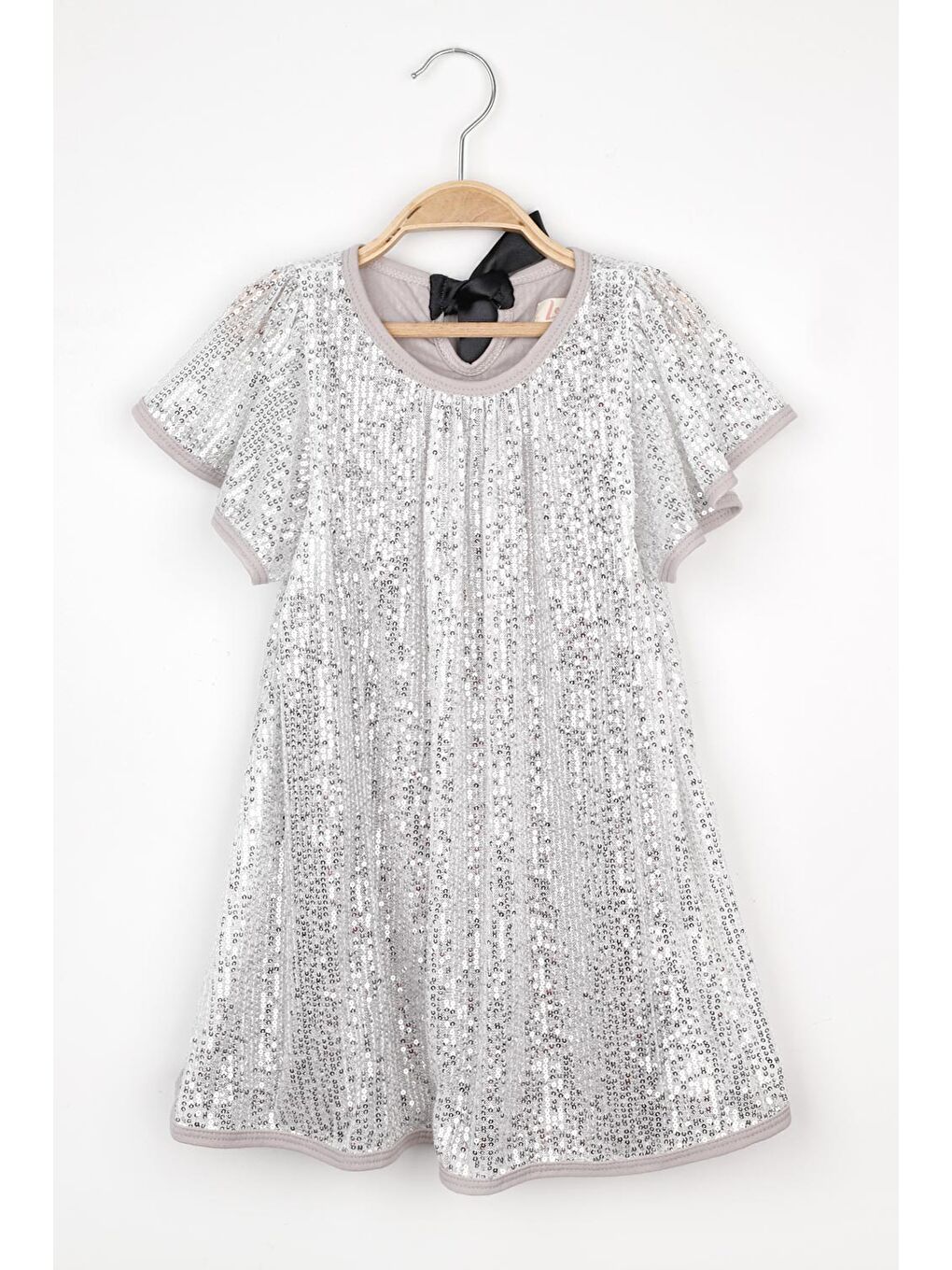 Gri Gümüş  Pul Payetli Kız Çocuk Elbise-Siri-3