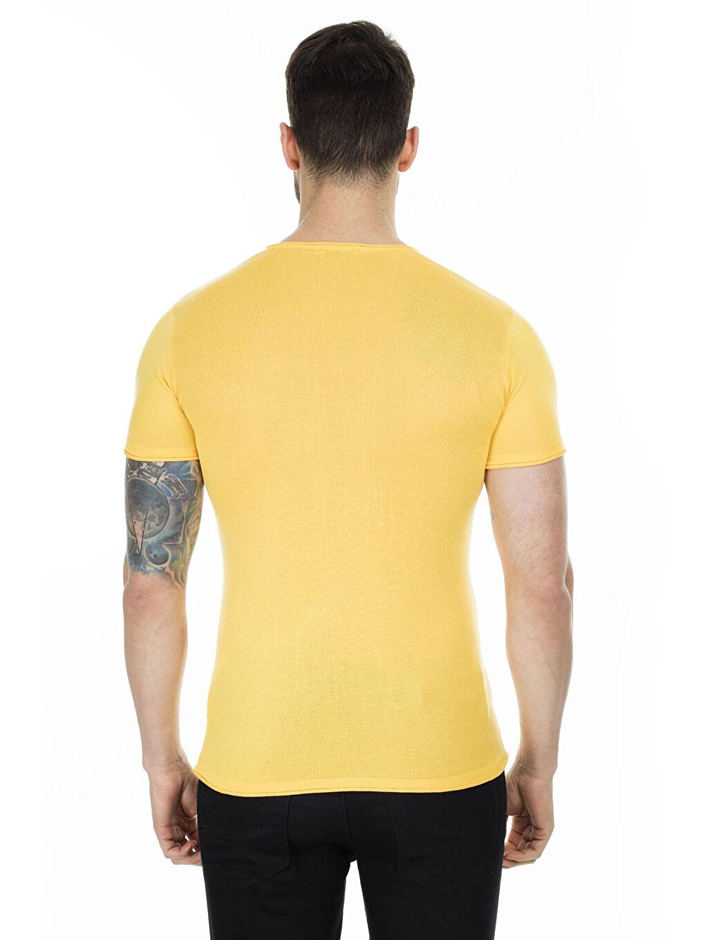 Sarı Kısa Kol Bisiklet Yaka Triko T Shirt ABK60004LNS-1