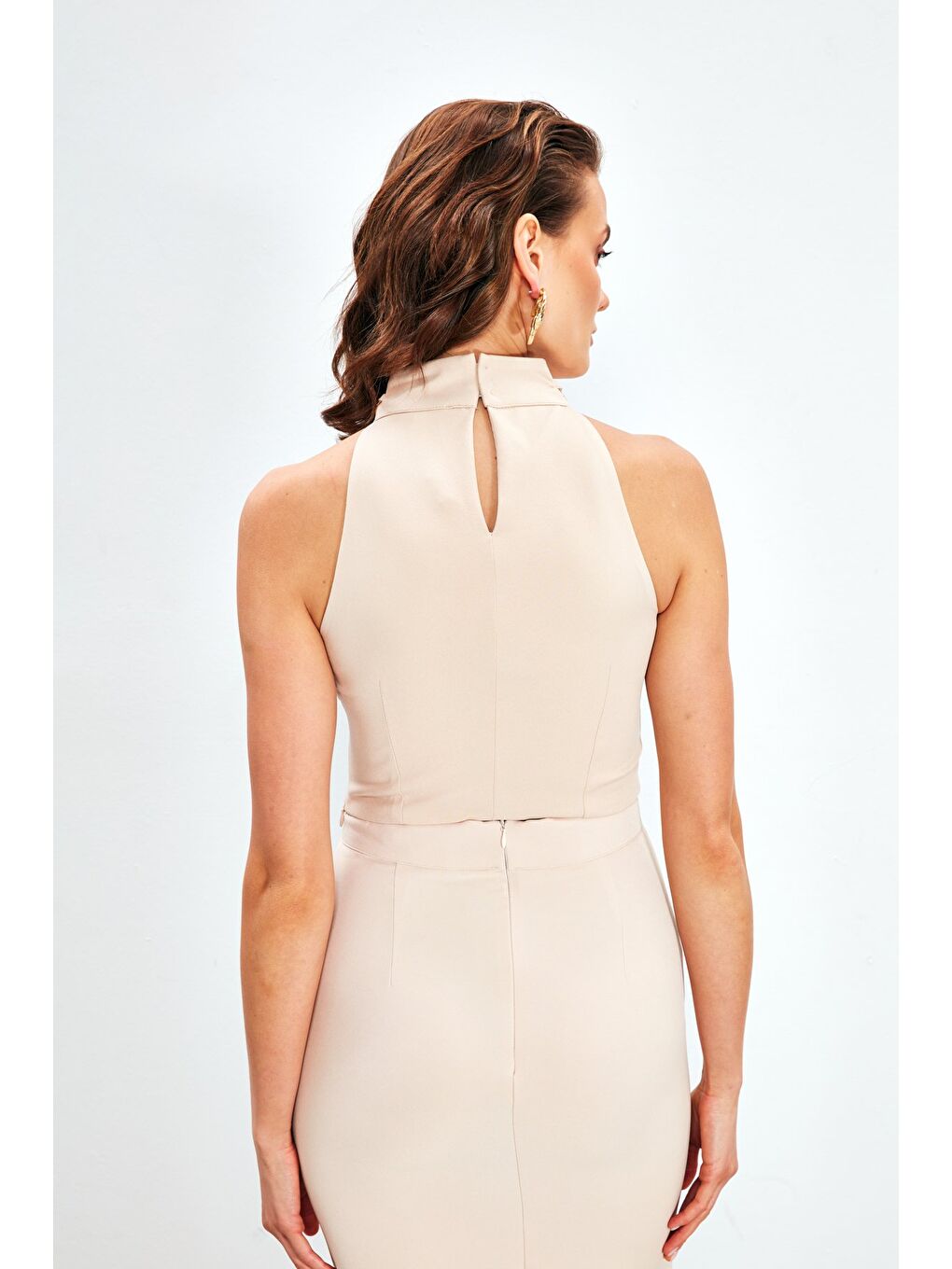 Zincir Aksesuarlı Crop Bluz - Bej-3