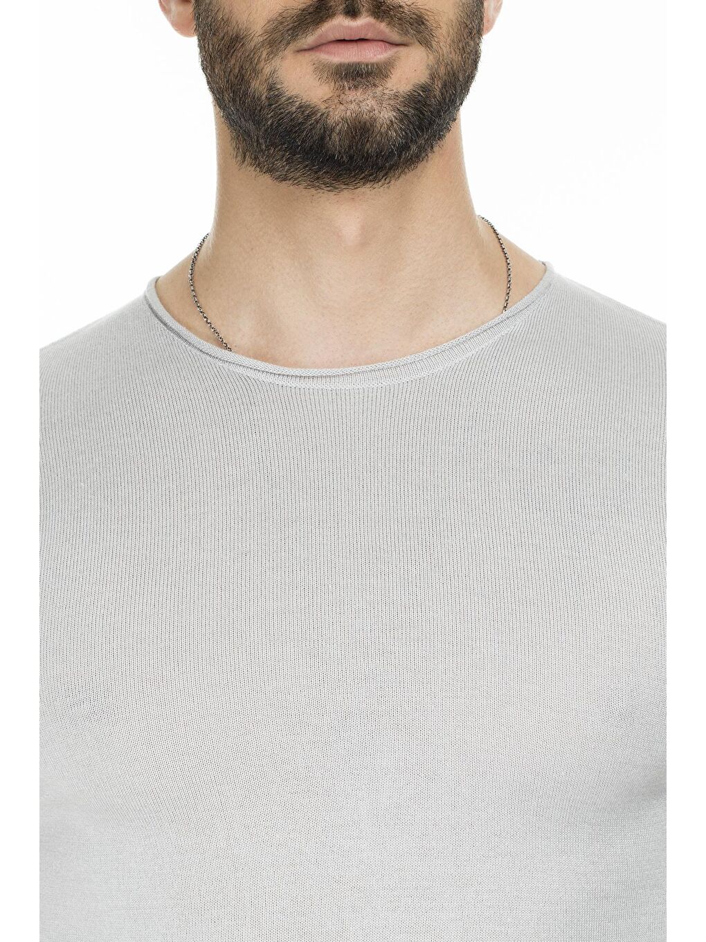 Gri Kısa Kol Bisiklet Yaka Triko T Shirt ABK60004LNS-4