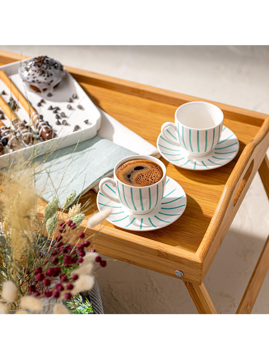 Beyaz Mathilda New Bone 2 Kişilik Kahve Fincan Takımı 90 ml Yeşil-6