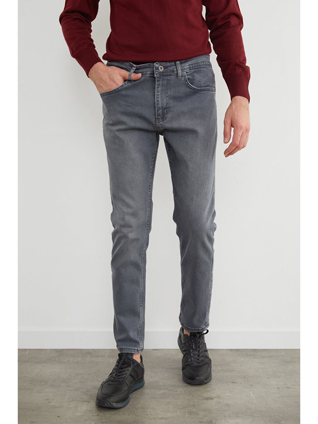 Gri Regular Fit Normal Bel Jean-2