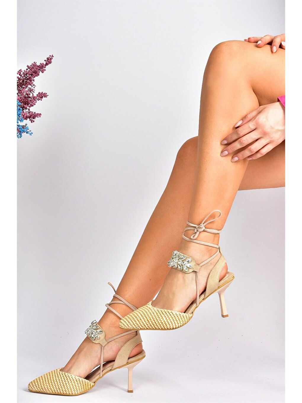 Bej Tekstil Taş Detaylı Kadın Topuklu Ayakkabı M882007902-4
