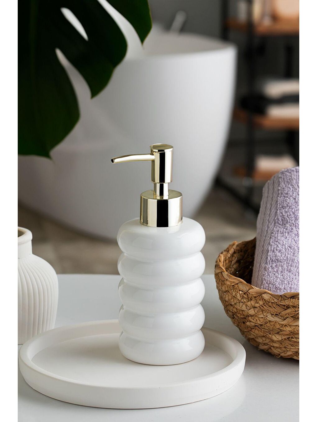 Beyaz 3204 Porselen Sıvı Sabunluk - Tezgah Üstü Banyo Mutfak Lavabo Sabunluğu - 275 cc