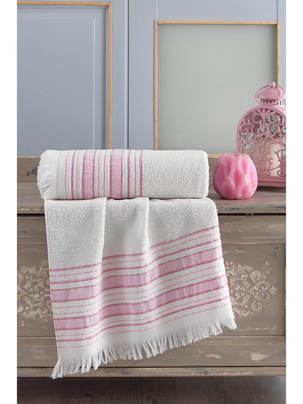 Zeynep Tekstil Pembe Trendy Banyo Havlu Seti 70x140 & 50x90