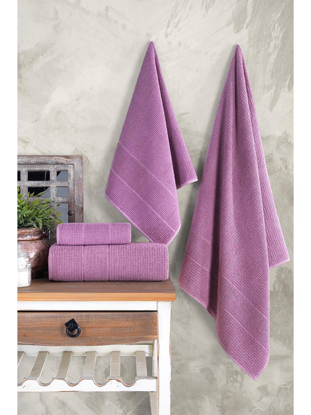 Lila Royality | 50x90 - 70x140 Cm 4'Lü  Banyo Havlu Seti, %100 Pamuklu Havlu Takımı