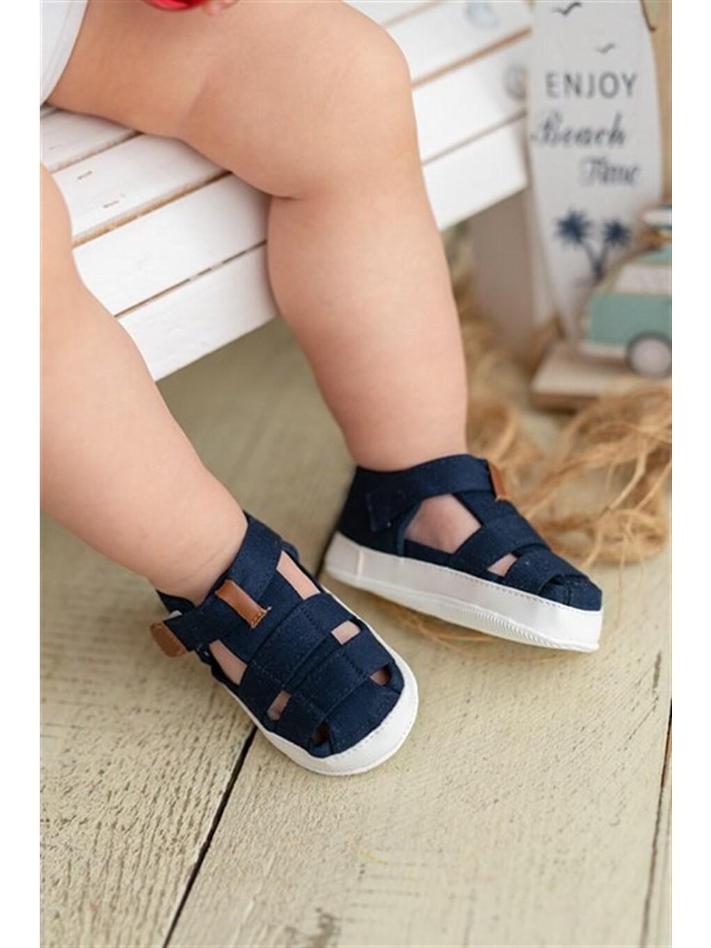Lacivert Bebek Cırt Cırtlı Sandalet Patik