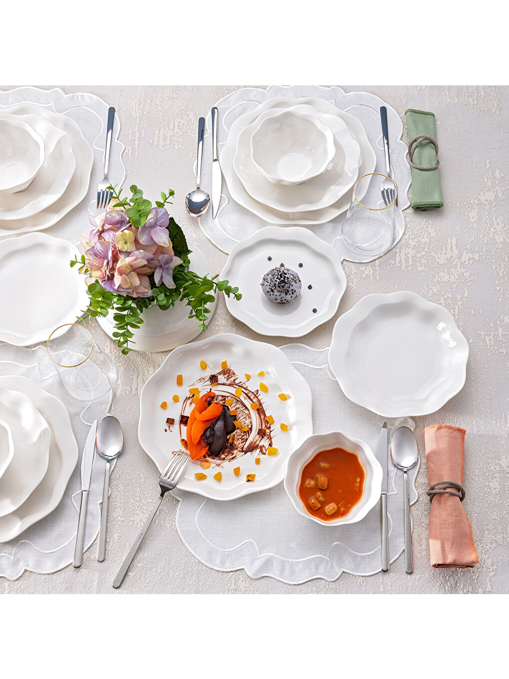 Beyaz Yonca 24 Parça 6 Kişilik Yemek Takımı-6