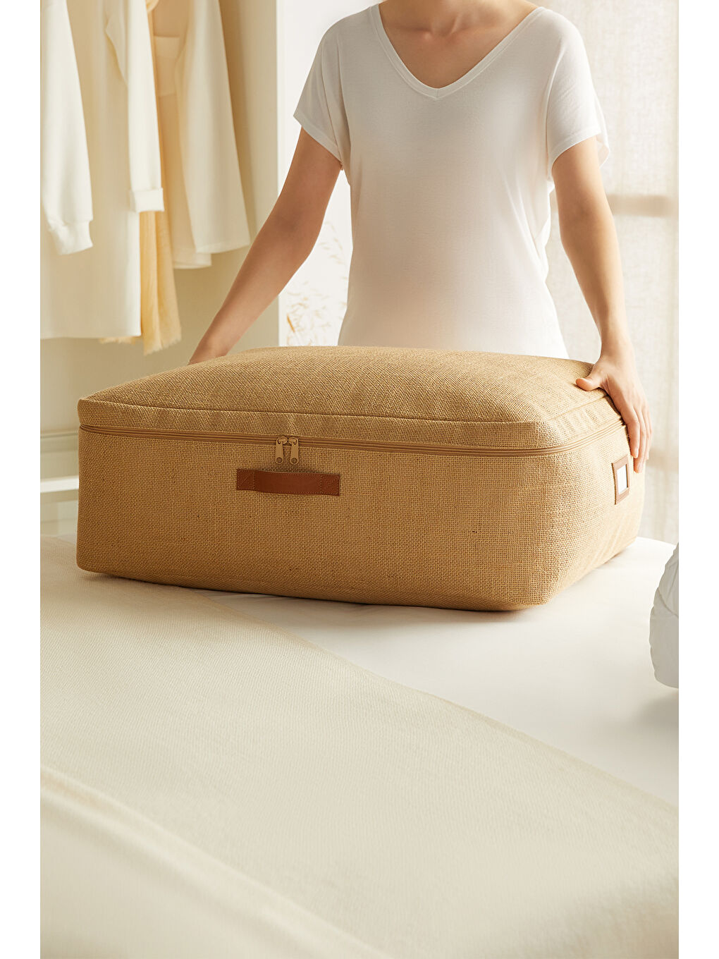 Bej Büyük Boy Jüt Baza Altı Hurç 62 x 46 x 22 cm-1