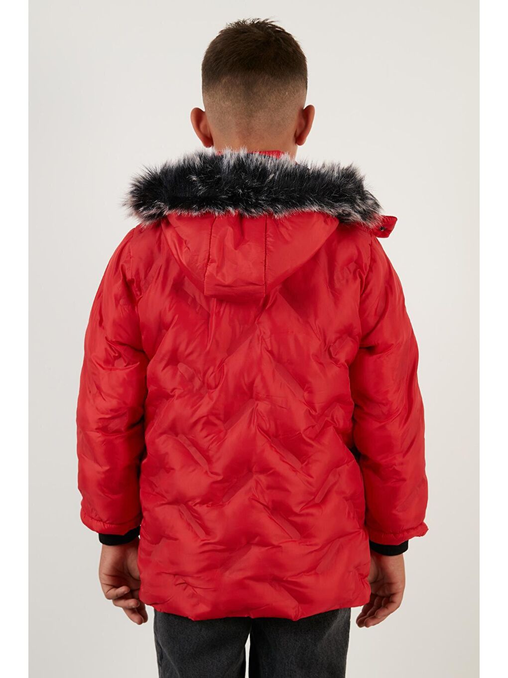 Kırmızı İçi Peluş Astarlı Çıkarılabilir Kapüşonlu Mont 5760013-4