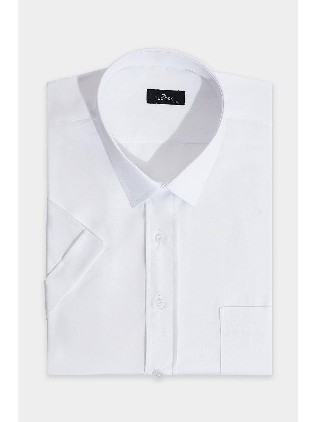 Büyük Beden Kısa Kollu Düz Kravatlık Kolay Ütülenebilir Erkek Beyaz Gömlek