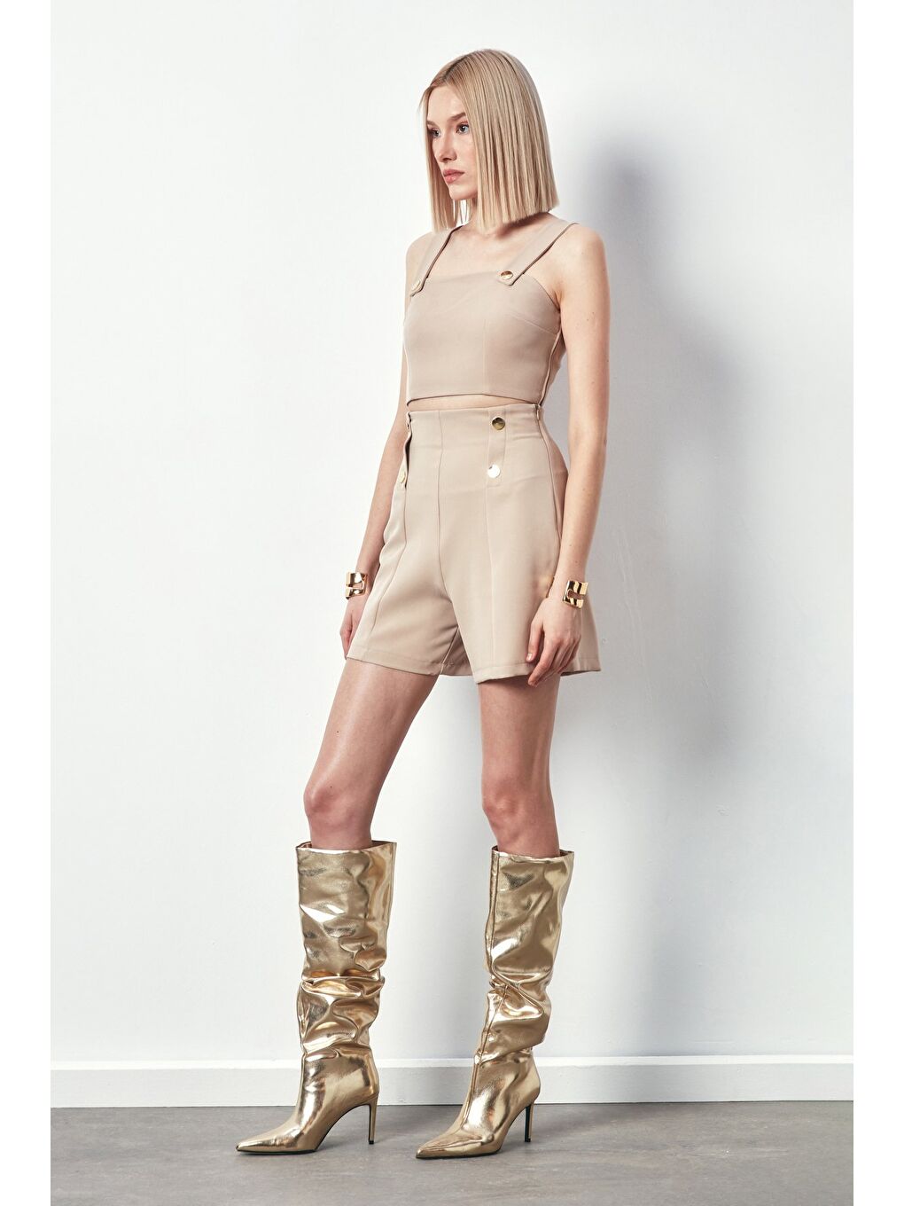 LCW Casual Çıt Detaylı Crop Bluz - Bej