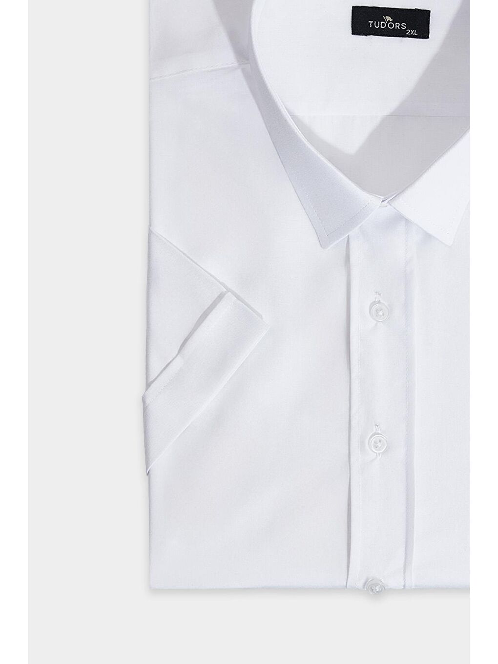 Büyük Beden Kısa Kollu Düz Kravatlık Kolay Ütülenebilir Erkek Beyaz Gömlek-3