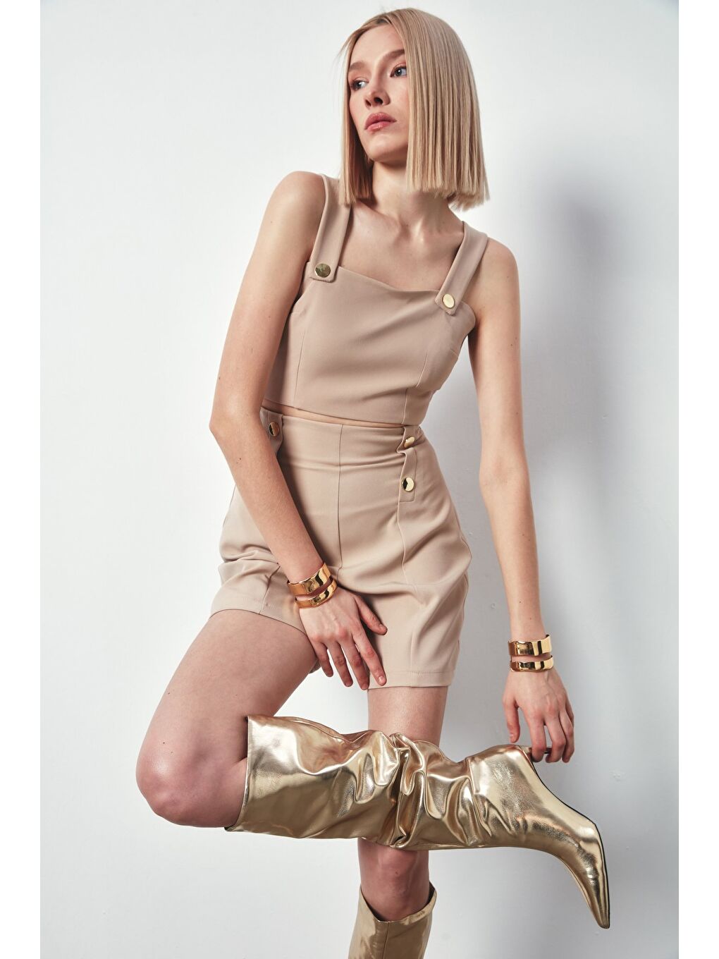 LCW Casual Çıt Detaylı Crop Bluz - Bej - 1