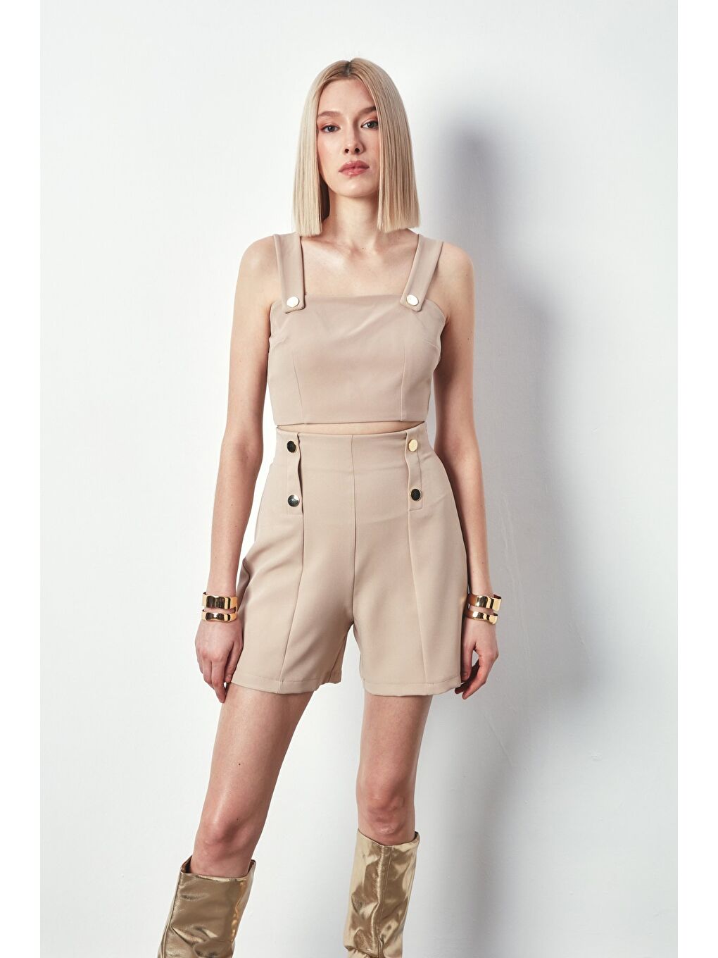 LCW Casual Çıt Detaylı Crop Bluz - Bej - 2